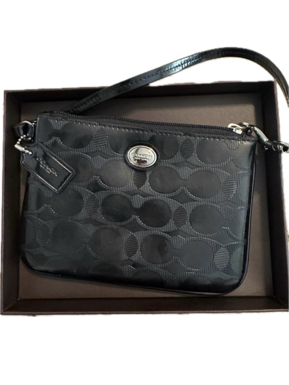Coach Black Signature Monogram Wristlet